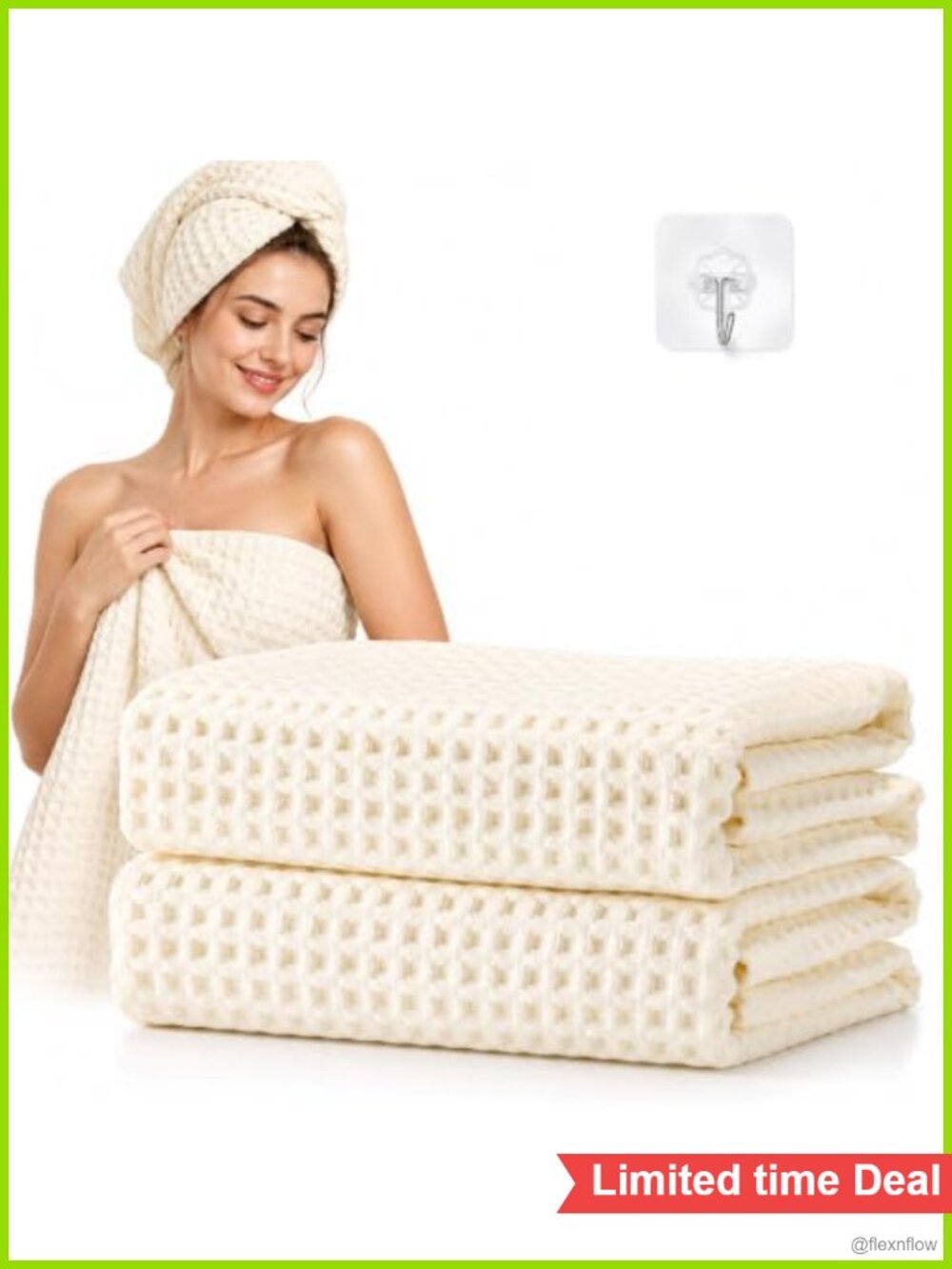 Waffle Weave Cotton Bath Towels 27x55 Absorbent Quick Dry 2 Pack